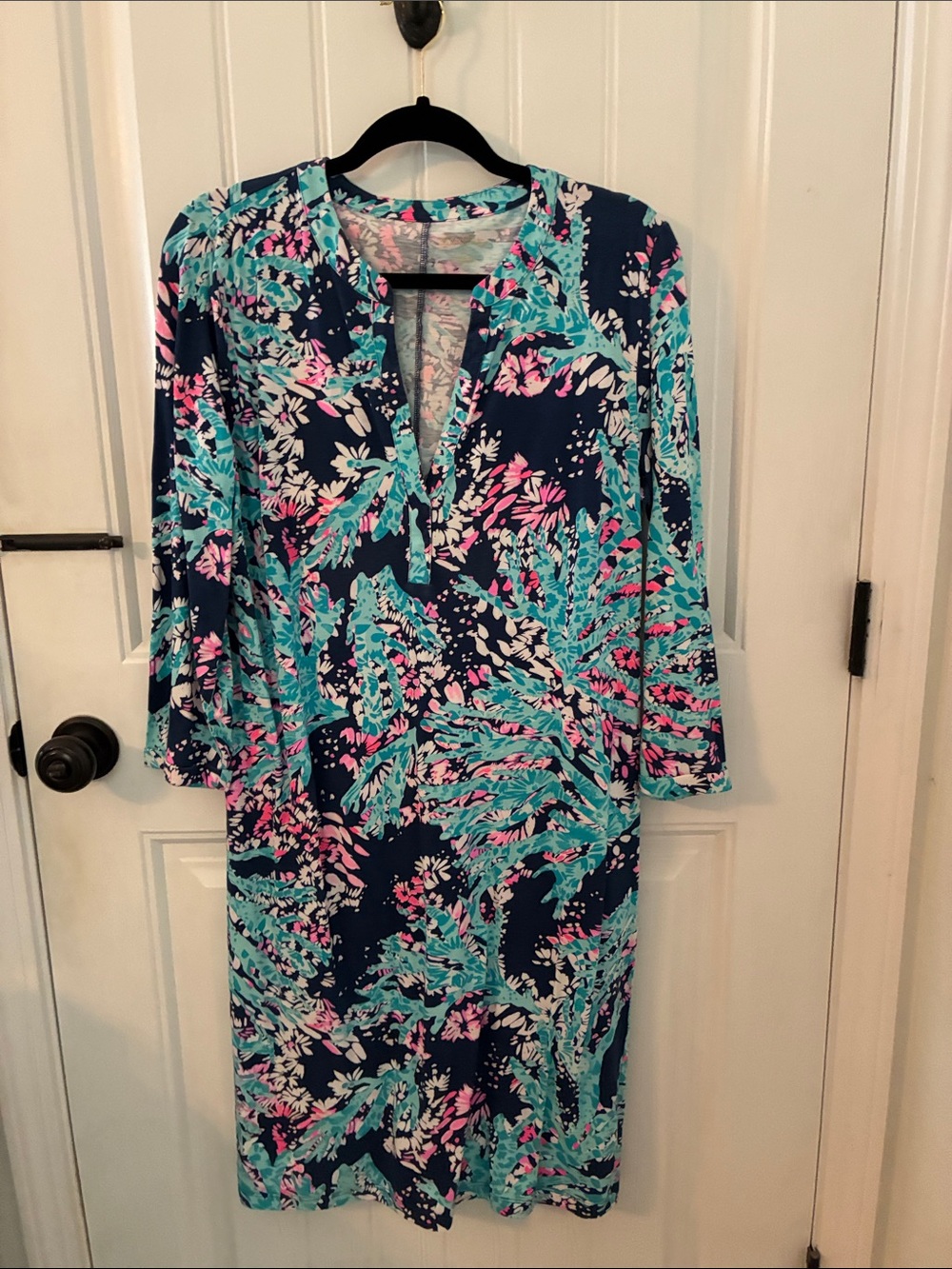 Lilly Pulitzer Navy Tropical Print 3/4 length sleeve dress
